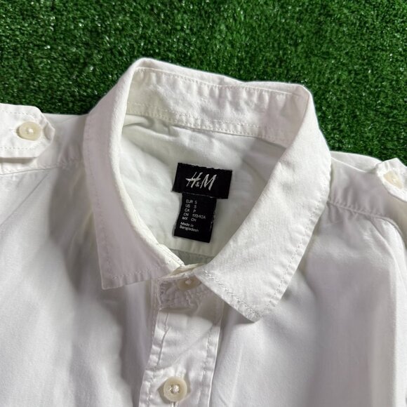 H&M Long Roll-Up Sleeve Button-Up White Classic Expedition Safari Shirt Size S - Picture 8 of 13